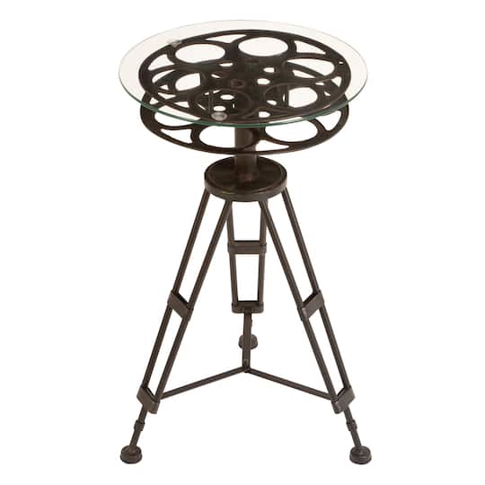 Black Glass & Metal Eclectic Accent Table
